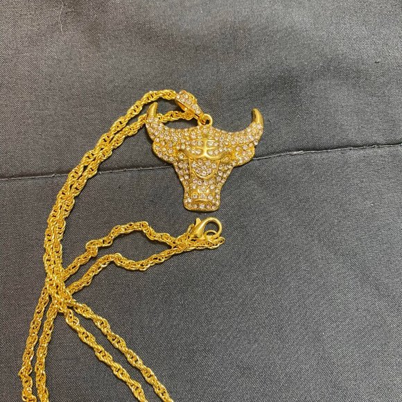 Gold Colored Combo Bull Pendant and 24" Chain - Picture 2 of 4